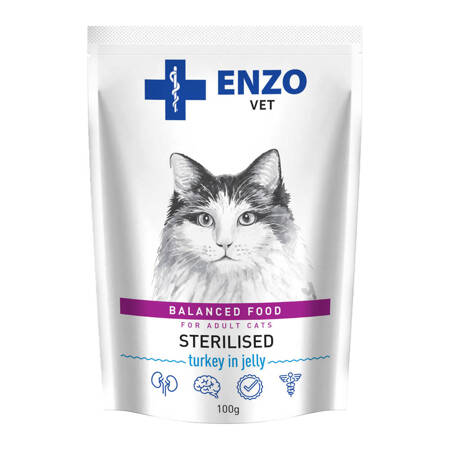 ENZO VET Sterilizovaná strava pre sterilizované mačky s morčacím mäsom v želé 100g